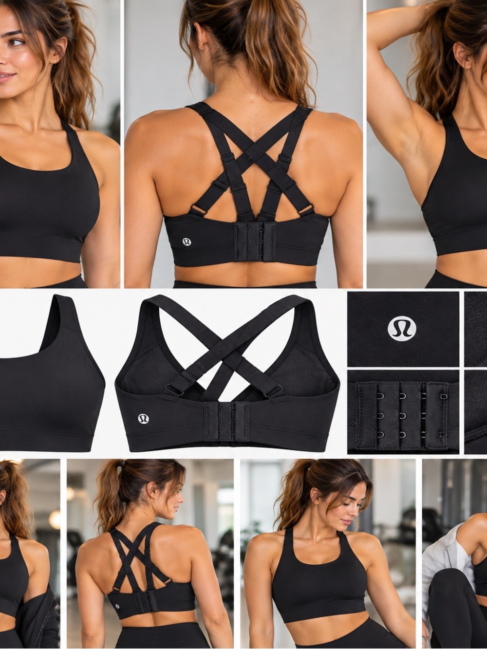 lululemon athletica Black Strappy Crossback Adjustable Sports Bra